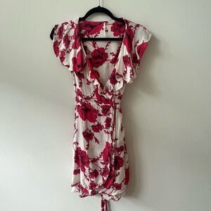 Free People Women's Ruffled Floral French Quarter Pink & Ivory Wrap Dress XS